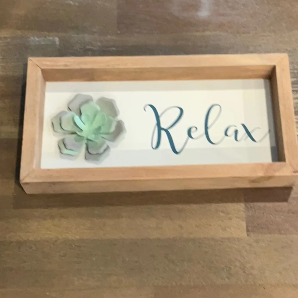 Wooden Framed Relax Sign with Succulent